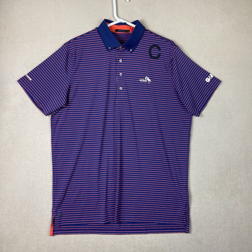 Greyson Polo Shirt Mens Large Blue Orange Striped Golf Rugby Preppy Adult